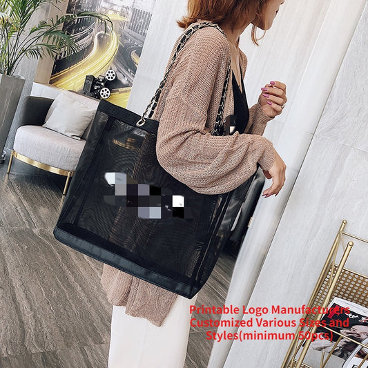 【Professional Customization】Women's Bag 2021 New Single Shoulder Bag Handbag Korean Student Mesh Simple Trend Small Fragrant Beach Shopping BagPrintable Logo Manufacturers Customized Various Sizes and Styles(minimum 50pcs)