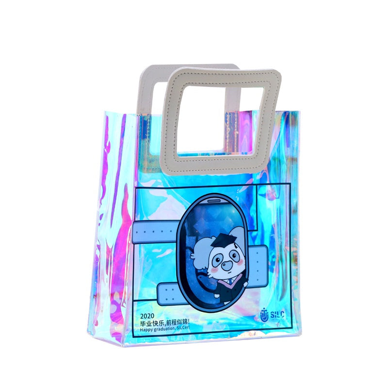 【Professional Customization】PVC New Red Pu Handbag Transparent Jelly Bag Colorful Radium Shooter Bag Gift Bag Printable Logo Manufacturers Customized Various Sizes and Styles(minimum 50pcs)