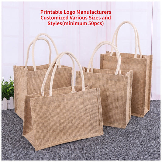 【Professional Customization】Linen Bags Art Linen Shopping Bags Linen Bags Small Fresh Canvas Bags Cotton And Linen Bags Hand-held Printable Logo Manufacturers Customized Various Sizes and Styles(minimum 50pcs)