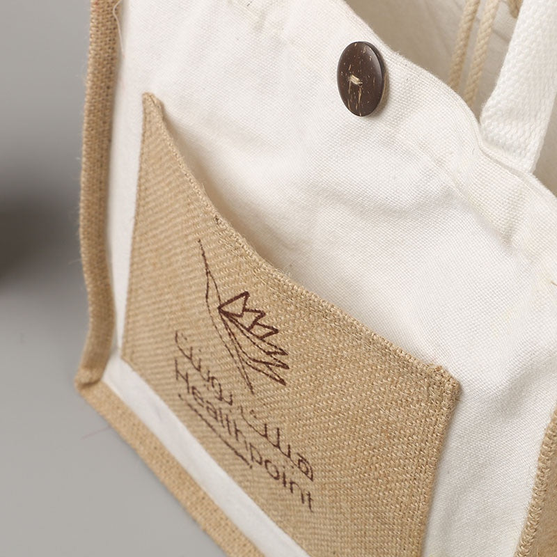 【Professional Customization】Hemp Bag Customized Production Flax Bag Printing Hand-held Plastic Coated Hemp Shopping Bag Jute BagPrintable Logo Manufacturers Customized Various Sizes and Styles(minimum 50pcs)