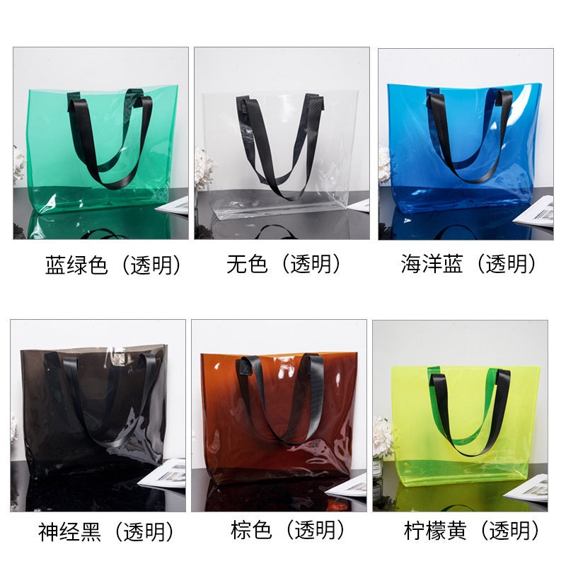 【Professional Customization】PVC Portable Transparent Jelly Bag Plastic Clothing Shopping Gift Fruit Bag Mail Printable Logo Manufacturers Customized Various Sizes and Styles(minimum 50pcs)