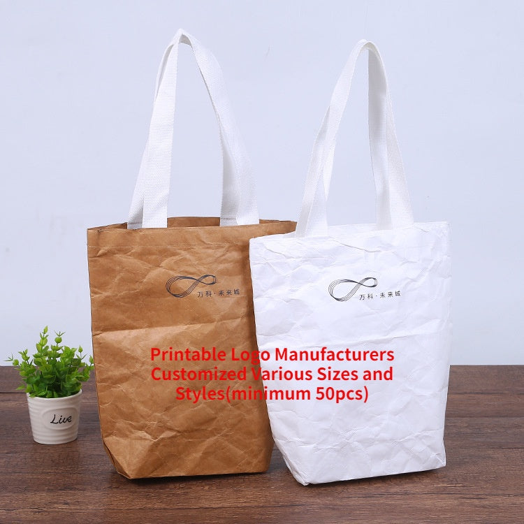 【Professional Customization】Dupont Paper Bag Take-out Bag Custom Logo Kraft Paper Bag Storage Handbag Printable Logo Manufacturers Customized Various Sizes and Styles(minimum 50pcs)