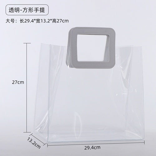 【Professional Customization】PVC New Red Pu Handbag Transparent Jelly Bag Colorful Radium Shooter Bag Gift Bag Printable Logo Manufacturers Customized Various Sizes and Styles(minimum 50pcs)