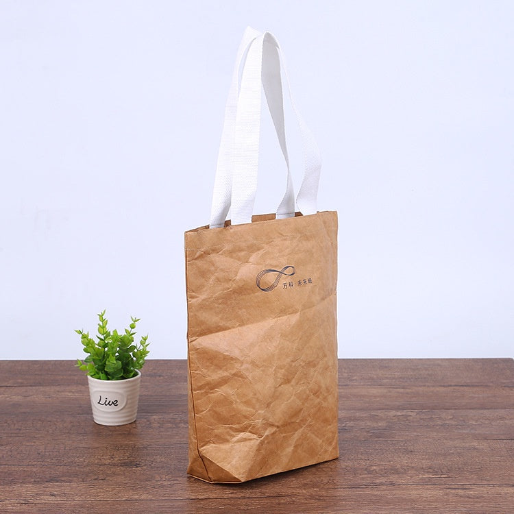 【Professional Customization】Dupont Paper Bag Take-out Bag Custom Logo Kraft Paper Bag Storage Handbag Printable Logo Manufacturers Customized Various Sizes and Styles(minimum 50pcs)