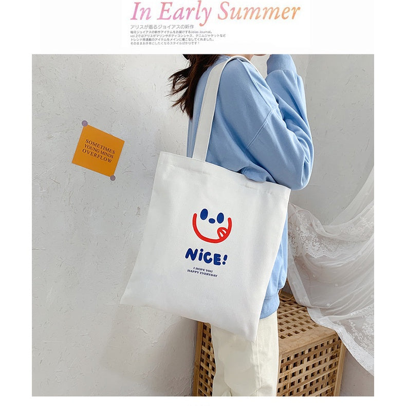 【Professional Customization】Canvas Bag Women's Korean Version Large Capacity Carry Bag Fashion Cartoon One Shoulder Shopping Bag Printable Logo Manufacturers Customized Various Sizes and Styles(minimum 50pcs)