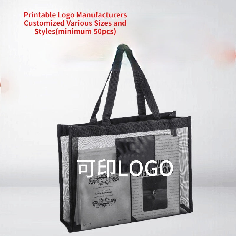 【Professional Customization】Transparent Beach Mesh Bag Custom Nylon Mesh Tote Shopping Bag Beach Travel Collection HandPrintable Logo Manufacturers Customized Various Sizes and Styles(minimum 50pcs)