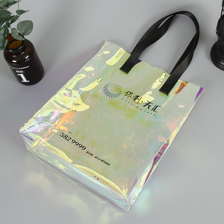 【Professional Customization】PVC Laser Color Bags Customized PVC Plastic Handbags Waterproof General Clothing Packaging Bags PP Gift Bags Printable Logo Manufacturers Customized Various Sizes and Styles(minimum 50pcs)