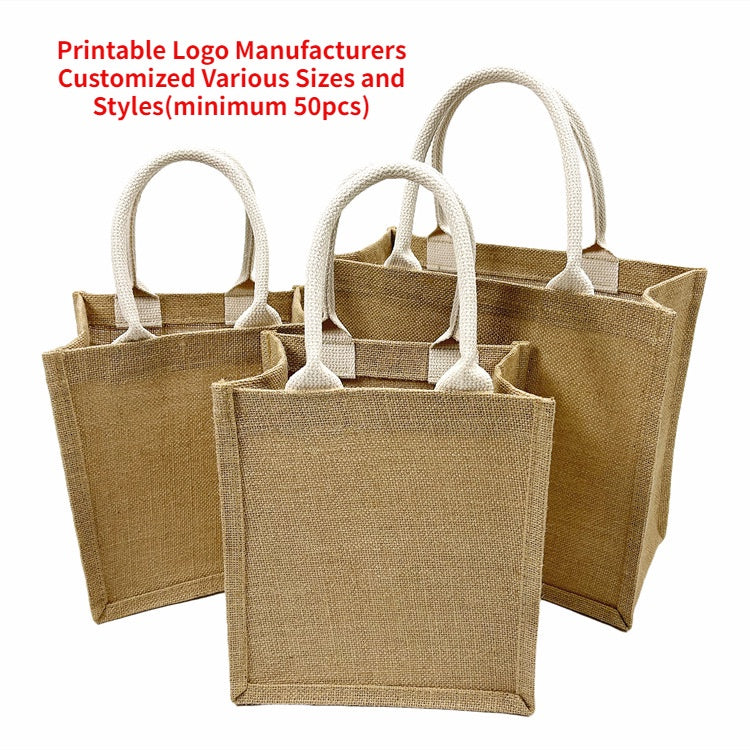 【Professional Customization】Linen Bag Spot Printless One-shoulder Linen Bag Custom Retro Jute Tote Shopping Bag Good ProductsPrintable Logo Manufacturers Customized Various Sizes and Styles(minimum 50pcs)