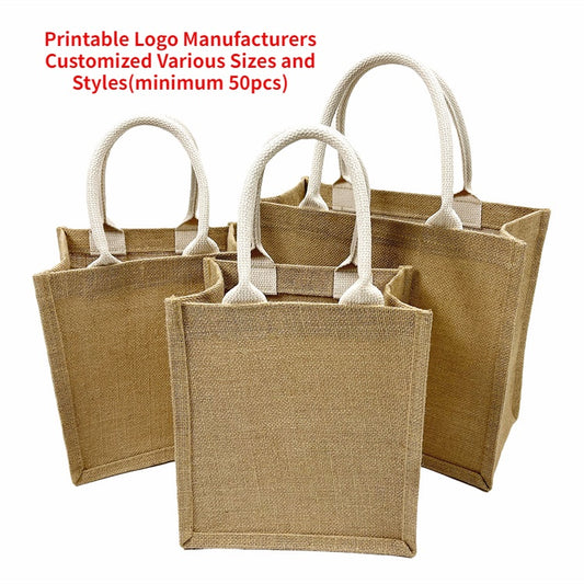 【Professional Customization】Linen Bag Spot Printless One-shoulder Linen Bag Custom Retro Jute Tote Shopping Bag Good ProductsPrintable Logo Manufacturers Customized Various Sizes and Styles(minimum 50pcs)