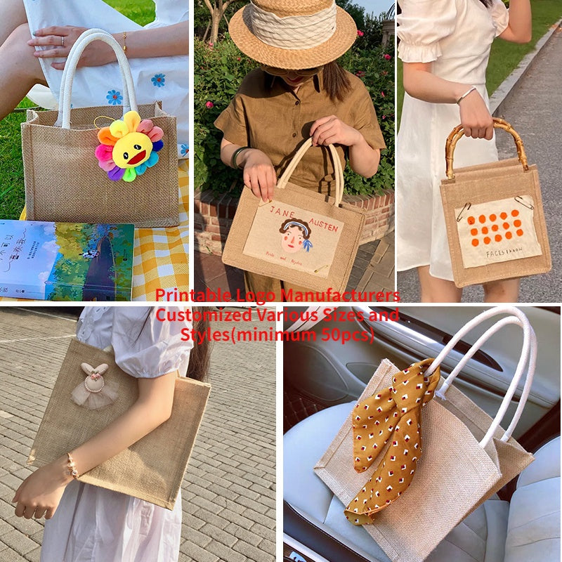 【Professional Customization】Japanese Lunch Boxes Bags Portable Linen Bags Literature And Art Lunches Handbags Women's Linen Shopping Bags DIY Printable Logo Manufacturers Customized Various Sizes and Styles(minimum 50pcs)