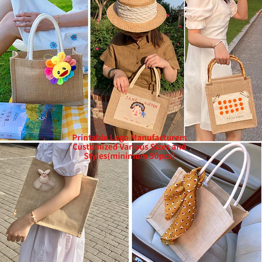 【Professional Customization】Japanese Lunch Boxes Bags Portable Linen Bags Literature And Art Lunches Handbags Women's Linen Shopping Bags DIY Printable Logo Manufacturers Customized Various Sizes and Styles(minimum 50pcs)