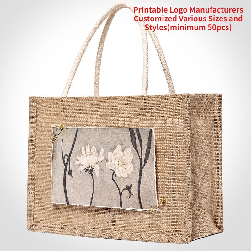 【Professional Customization】Stock Muji The Same Linen Bag Good Goods Retro Literature Jute Hand-held Shopping Bag Custom PatternPrintable Logo Manufacturers Customized Various Sizes and Styles(minimum 50pcs)