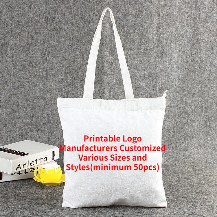 【Professional Customization】Zipper Canvas Cotton Bag Student Union School Birthday Activities Commodity Advertising Bag Printable Logo Manufacturers Customized Various Sizes and Styles(minimum 50pcs)