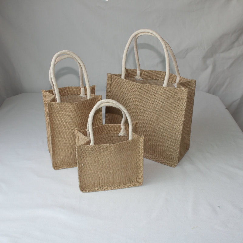 【Professional Customization】Retro Cotton Linen Handbag Coated Linen Shopping Bag Jute Linen HandbagPrintable Logo Manufacturers Customized Various Sizes and Styles(minimum 50pcs)