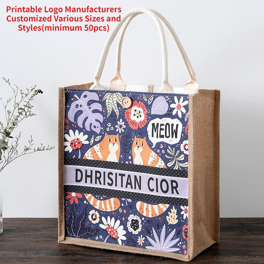 【Professional Customization】Big Canvas Bag Printing Work Handbag Fashion European And American Shopping Linen Bag Handbag Advertising CustomPrintable Logo Manufacturers Customized Various Sizes and Styles(minimum 50pcs)