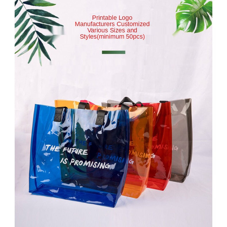 【Professional Customization】Jelly Bag Large-capacity Thick PVC Stereo Transparent Handbag Plastic Shopping Bag High-grade Slung Shoulder Printable Logo Manufacturers Customized Various Sizes and Styles(minimum 50pcs)