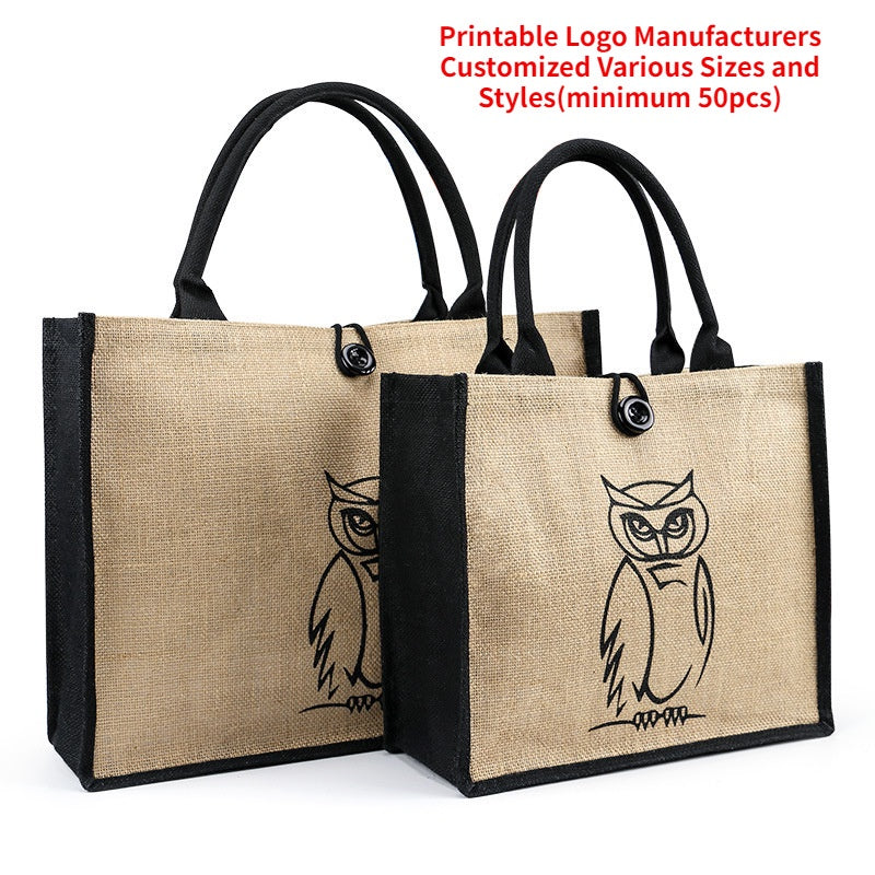 【Professional Customization】Retro Jute Handbags Advertising Shopping Environmental Protection Large-capacity Fashion Handbags Printable Logo Manufacturers Customized Various Sizes and Styles(minimum 50pcs)