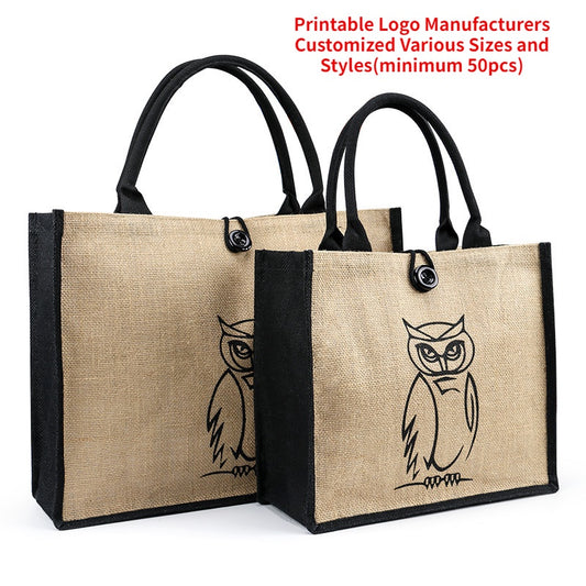 【Professional Customization】Retro Jute Handbags Advertising Shopping Environmental Protection Large-capacity Fashion Handbags Printable Logo Manufacturers Customized Various Sizes and Styles(minimum 50pcs)