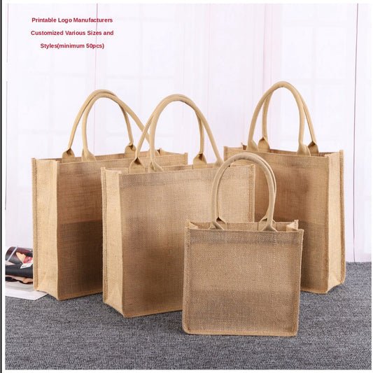 【Professional Customization】Linen Bag Jute Bag Linen Bag Linen Bag Linen Shopping Bag Hand Bag Gift Bag Printable Logo Manufacturers Customized Various Sizes and Styles(minimum 50pcs)