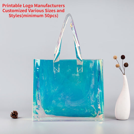 【Professional Customization】PVC Radium Shooter Bag Customized Fashion Transparent Creative Shopping Storage Bag Magic Color Cosmetics Packaging BagPrintable Logo Manufacturers Customized Various Sizes and Styles(minimum 50pcs)