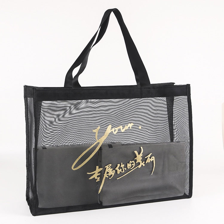 【Professional Customization】Transparent Beach Mesh Bag Nylon Mesh Tote Shopping Bag Beach Collection Handbag Custom-madePrintable Logo Manufacturers Customized Various Sizes and Styles(minimum 50pcs)