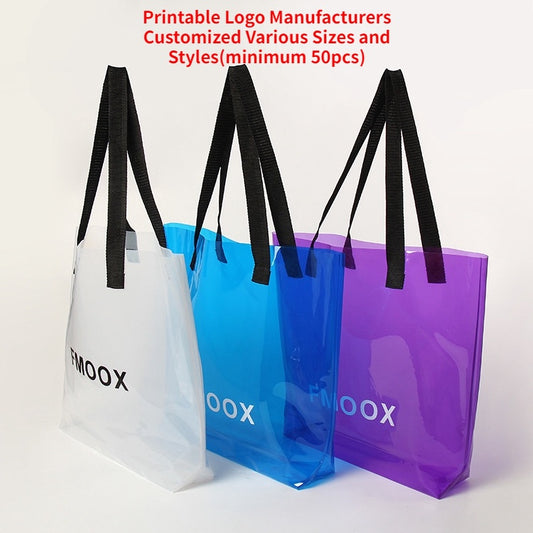 【Professional Customization】PVC Gift Bags TPU Laser Advertising Bags Transparent Color PVC Shopping Bags Jelly Bags Handbags Printable Logo Manufacturers Customized Various Sizes and Styles(minimum 50pcs)