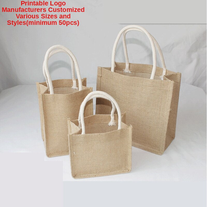 【Professional Customization】Retro Cotton Linen Handbag Coated Linen Shopping Bag Jute Linen HandbagPrintable Logo Manufacturers Customized Various Sizes and Styles(minimum 50pcs)