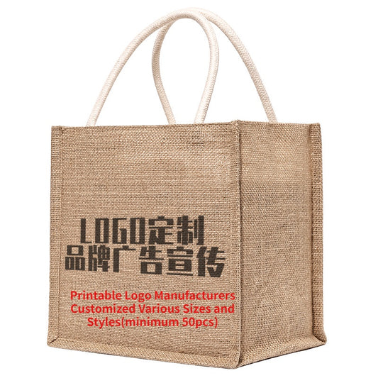 【Professional Customization】Customized Logo Gunny Bag Artistic Quality Jute Bag Portable Bag Shopping Bag No Print Same Gunny BagPrintable Logo Manufacturers Customized Various Sizes and Styles(minimum 50pcs)