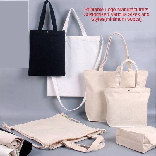 【Professional Customization】Canvas Bag Students Black Solid Color Simple One-shoulder Women's Bag Size Hand-held Cotton Environmental Protection Bag Printable Logo Manufacturers Customized Various Sizes and Styles(minimum 50pcs)