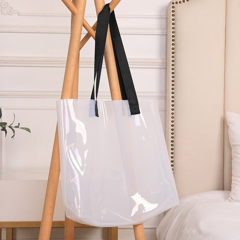 【Professional Customization】Laser PVC Transparent Portable Shopping Advertising Bag Plastic Cosmetic Gift Bag Exhibition Printable Logo Manufacturers Customized Various Sizes and Styles(minimum 50pcs)