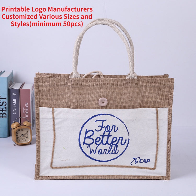 【Professional Customization】Jute Handbag Linen Shopping Bag Coarse Linen Simple Bag Printable Logo Manufacturers Customized Various Sizes and Styles(minimum 50pcs)