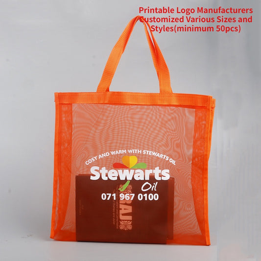 【Professional Customization】Processing Custom Shopping Breathable Portable Net Gauze Bag Large Capacity Mesh Bag Beach Storage BagPrintable Logo Manufacturers Customized Various Sizes and Styles(minimum 50pcs)