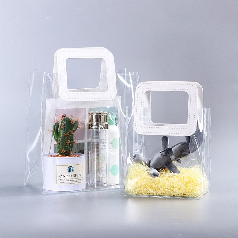 【Professional Customization】Gift Bag Transparent Hand 520 Gift Companion Gift Bag PVC Custom-made Net Red Wind Cake Packaging SpotPrintable Logo Manufacturers Customized Various Sizes and Styles(minimum 50pcs)