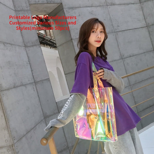 Customized PVC Transparent Jelly Shopping Bag Transparent Large