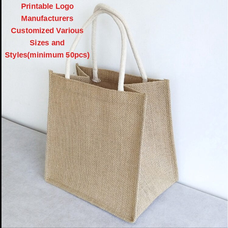 【Professional Customization】Linen Bag Jute Bag Linen Bag Linen Bag Linen Shopping Bag Hand Bag Gift Bag Printable Logo Manufacturers Customized Various Sizes and Styles(minimum 50pcs)