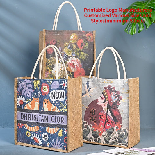 【Professional Customization】Spot Creative Canvas Bag Custom Logo Cotton Sack Leisure Handbag Fashion Printing Color Printing Shopping Bag FoodPrintable Logo Manufacturers Customized Various Sizes and Styles(minimum 50pcs)