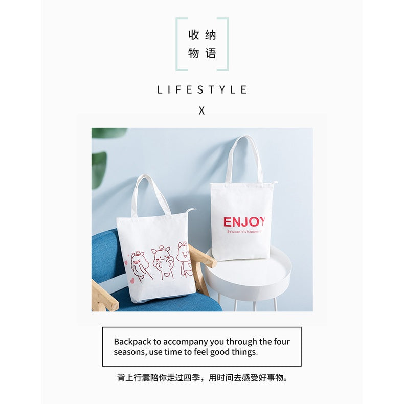 【Professional Customization】Portable Canvas Bag Cloth Bag Ins Portable Folding Grocery Shopping Bag Simple Super Large Capacity Shopping Bag Printable Logo Manufacturers Customized Various Sizes and Styles(minimum 50pcs)