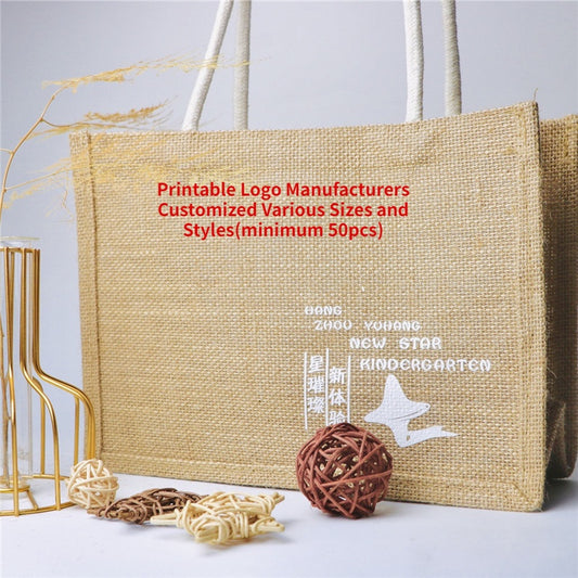 【Professional Customization】Factory Direct Stock Text Color Pattern Custom Design Handbag Linen Jute Green Shopping SackPrintable Logo Manufacturers Customized Various Sizes and Styles(minimum 50pcs)