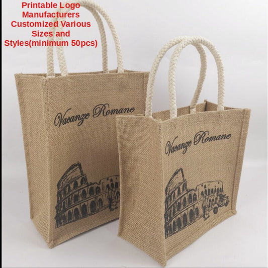 【Professional Customization】Jute Bag Coarse Hemp Portable Environmental Snacks Bag Girl Cotton Linen Bag Printable Logo Manufacturers Customized Various Sizes and Styles(minimum 50pcs)