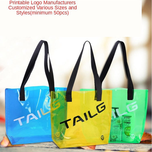 【Professional Customization】Pvc Transparent Colorful Bags Plastic Waterproof Gift Pvc Handbags Three-dimensional Cosmetics Shopping Bags Printable Logo Manufacturers Customized Various Sizes and Styles(minimum 50pcs)