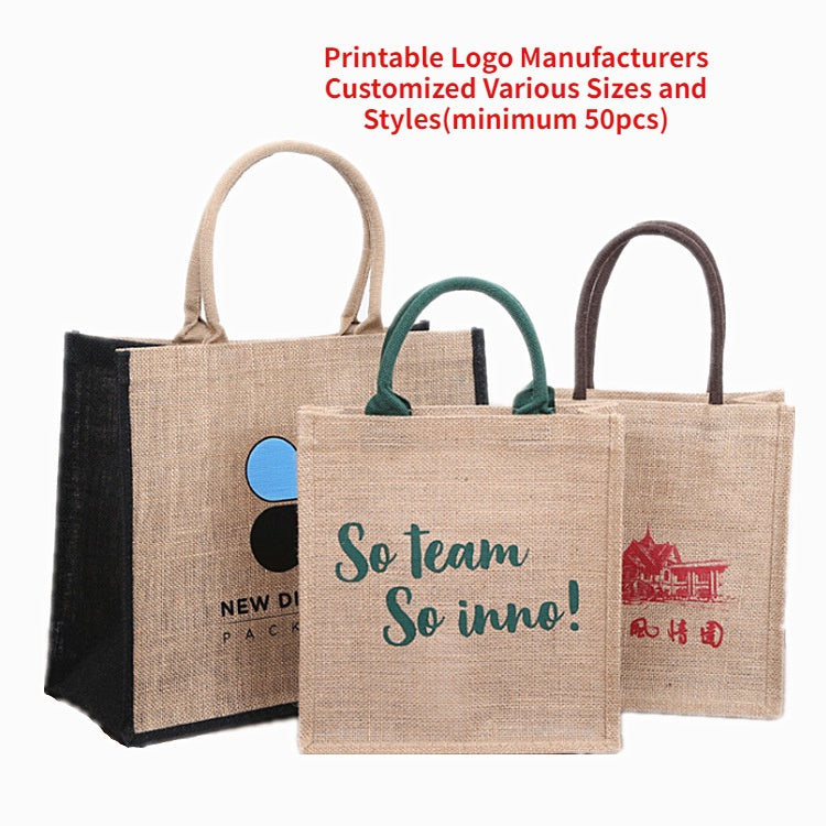 【Professional Customization】Jute Bag Customized Large Capacity Waterproof Jute Foreign Trade Handbag Portable Gift Storage Coarse Jute BagPrintable Logo Manufacturers Customized Various Sizes and Styles(minimum 50pcs)