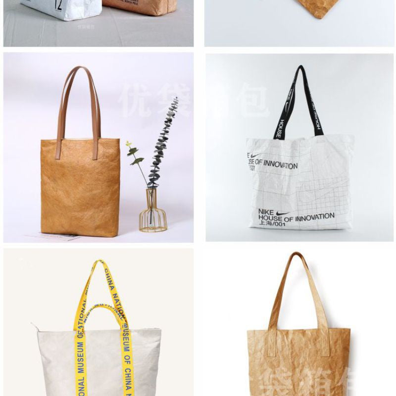 【Professional Customization】New Rubbing DuPont Paper Bags Customized Logo Waterproof Kraft Paper Bags Urgent Custom Tearing Green Handbags Printable Logo Manufacturers Customized Various Sizes and Styles(minimum 50pcs)