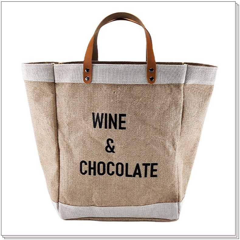 【Professional Customization】Cross-border Linen Bag  Retro Jute Bag Stitched Cotton and Linen Shopping Bag PU Leather HandbagPrintable Logo Manufacturers Customized Various Sizes and Styles(minimum 50pcs)