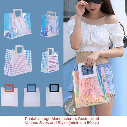 Transparent Color Tote Pvc Bag, Transparent Laser Bags Women