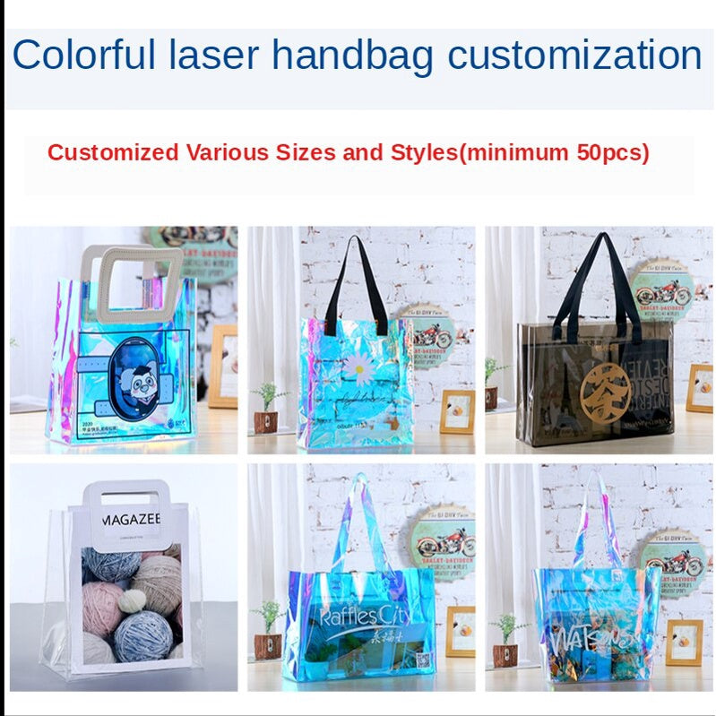 【Professional Customization】PVC New Red Pu Handbag Transparent Jelly Bag Colorful Radium Shooter Bag Gift Bag Printable Logo Manufacturers Customized Various Sizes and Styles(minimum 50pcs)