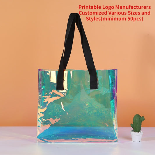 【Professional Customization】Magic Pvc Handbag Customized Advertising Gift Bag Transparent Shopping Bag Pu Net Red Envelope Laser Packaging BagPrintable Logo Manufacturers Customized Various Sizes and Styles(minimum 50pcs)