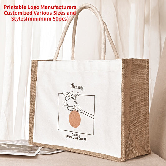 【Professional Customization】Canvas Bag Spot  Cotton And Linen Handbag Student Shopping Bag Linen Bag Gift Custom Logo SackPrintable Logo Manufacturers Customized Various Sizes and Styles(minimum 50pcs)