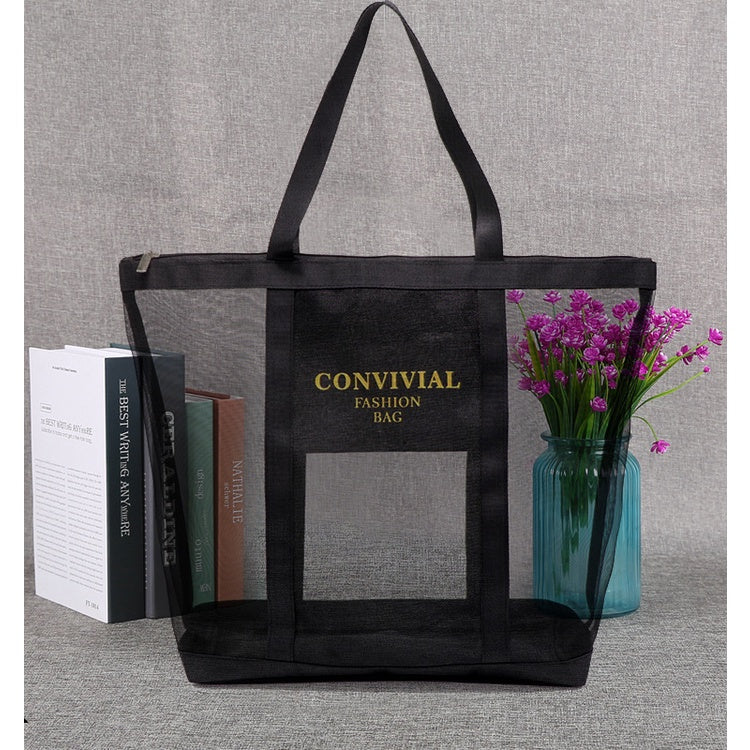 【Professional Customization】Mesh Transparent Beach Bag Shopping Bag Zipper Shoulder Bag Female Bathing Fitness By The SeaPrintable Logo Manufacturers Customized Various Sizes and Styles(minimum 50pcs)