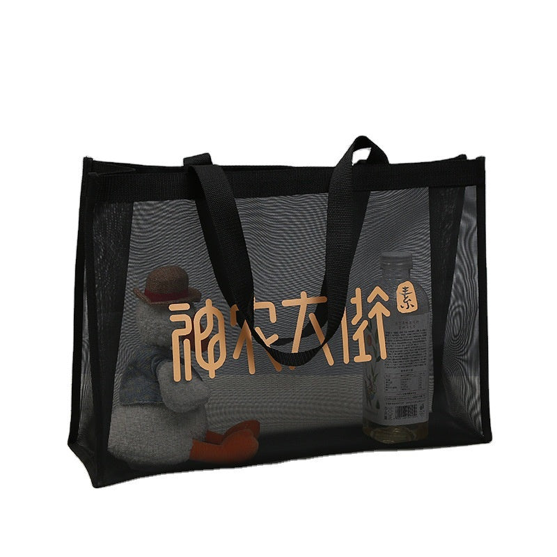 【Professional Customization】Custom-made Transparent Mesh Shopping Bag Nylon Beach Bag Grid Beach Bag Gift HandbagPrintable Logo Manufacturers Customized Various Sizes and Styles(minimum 50pcs)