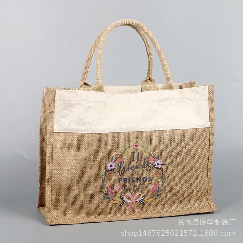 【Professional Customization】Hemp Bag Customized Production Flax Bag Printing Hand-held Plastic Coated Hemp Shopping Bag Jute BagPrintable Logo Manufacturers Customized Various Sizes and Styles(minimum 50pcs)